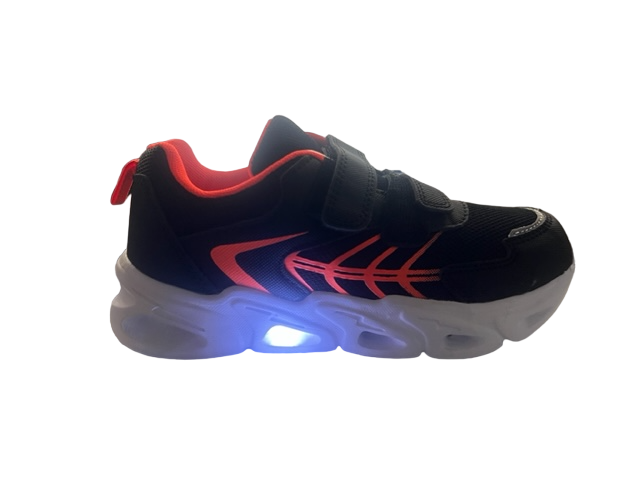 Pantofi sport pentru copii, material textil, negru/orange, talpa cu leduri [2]