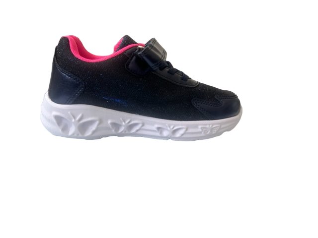 Pantofi sport pentru copii, material textil, bleumarin, model fluturi si talpa cu leduri [2]