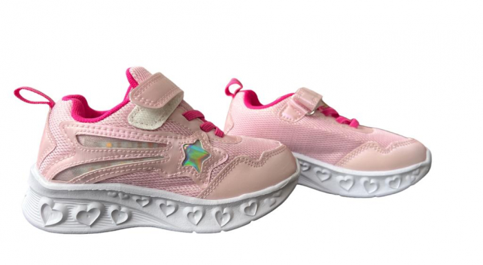 Pantofi sport pentru copii, material textil, roz, talpa cu leduri [2]