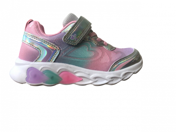 Pantofi sport pentru copii, material textil, roz, talpa cu leduri inimioare [8]