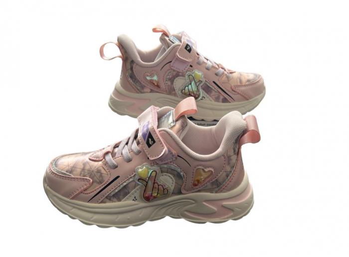 Pantofi sport pentru copii, material piele ecologica, roz, Heart [2]