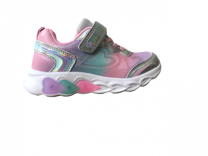 Pantofi sport pentru copii, material textil, roz, talpa cu leduri inimioare [6]