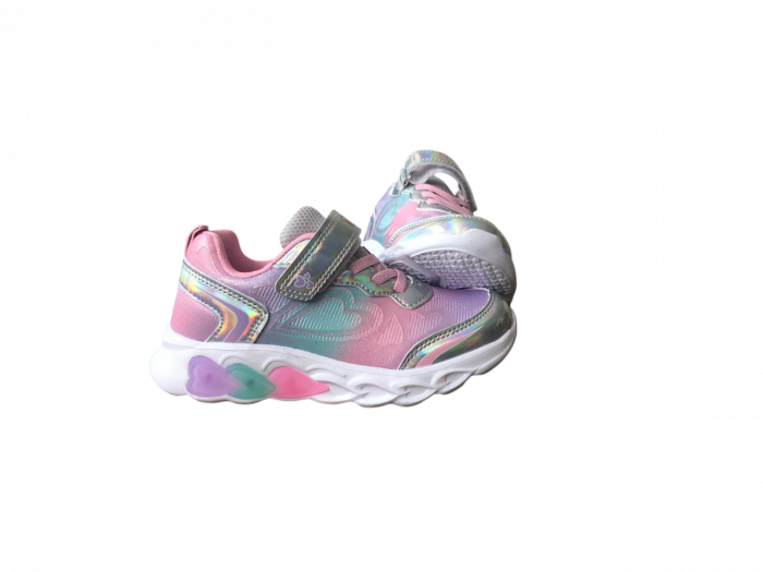 Pantofi sport pentru copii, material textil, roz, talpa cu leduri inimioare [7]