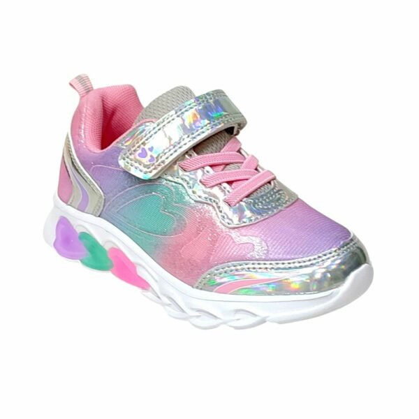 Pantofi sport pentru copii, material textil, roz, talpa cu leduri inimioare [2]