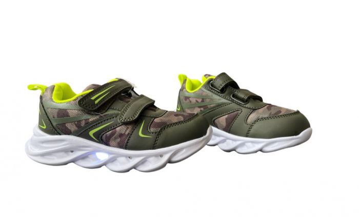 Pantofi sport pentru copii, material textil, verde, talpa cu leduri [3]
