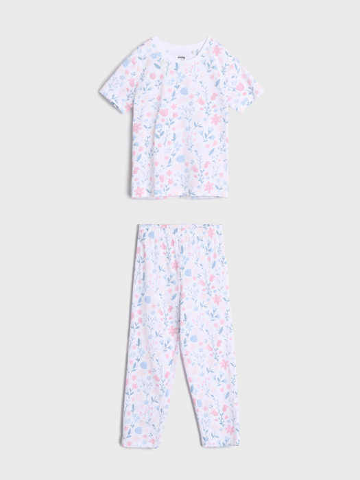 Pijama de vara 2 piese din bumbac cu maneca scurta flori [1]