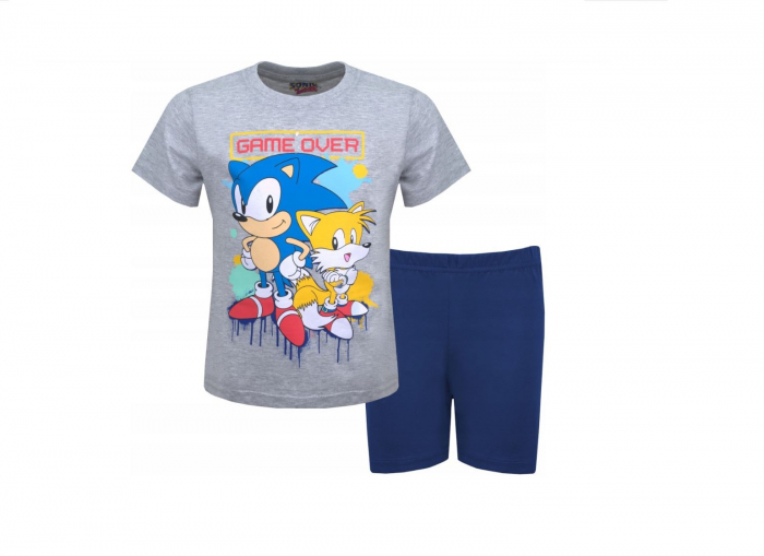 Pijama de vara cu maneca scurta, bumbac, Sonic Game Over [3]