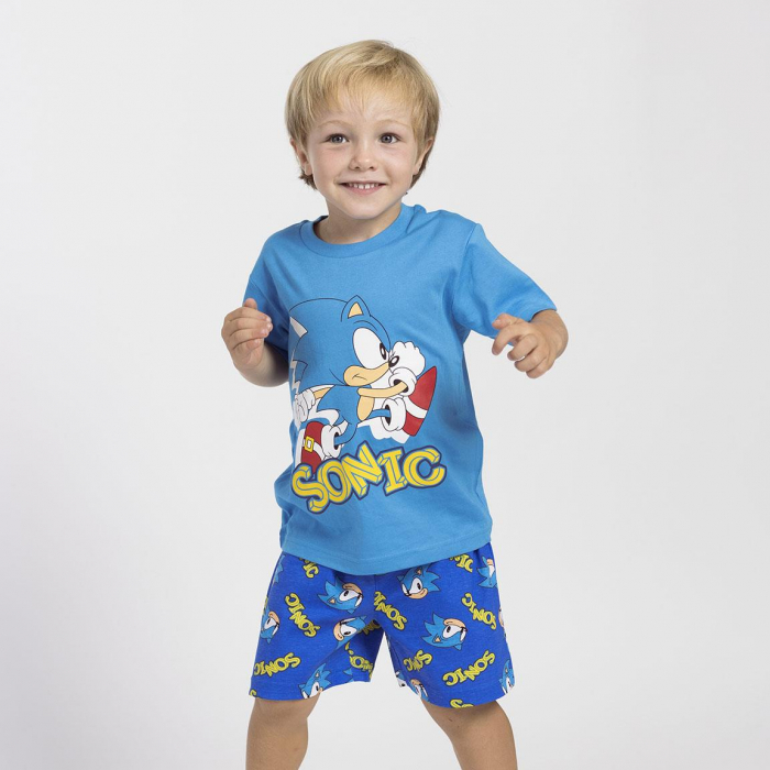 Pijama de vara cu maneca scurta din bumbac, Sonic [3]