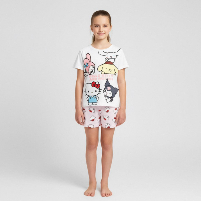Pijama de vara, maneca scurta, bumbac, Hello Kitty and Friends [5]