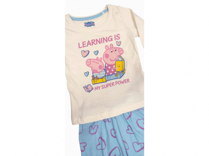 Pijama maneca lunga fete, bumbac, Peppa Pig Learning [2]