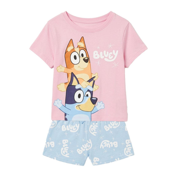 Pijama maneca scurta de vara din bumbac pentru fete, Bluey [4]