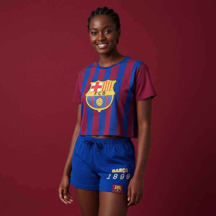 Pijama scurtă din bumbac FC Barcelona pentru adulți pentru copii [7]