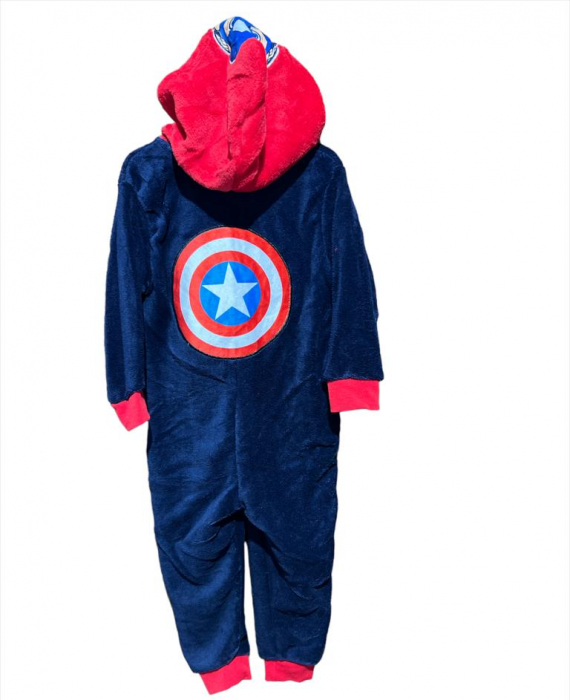 Pijama tip Overall Avengers Insigna, cocolino, bleumarin [2]