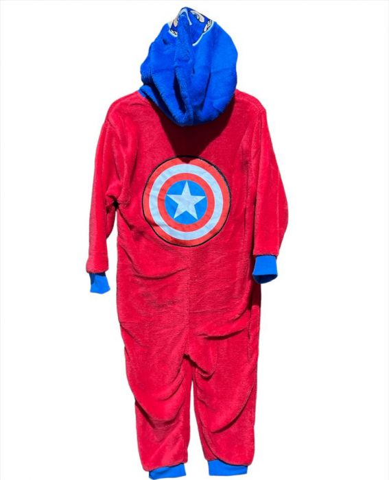 Pijama tip Overall Avengers Insigna, cocolino, rosu [2]