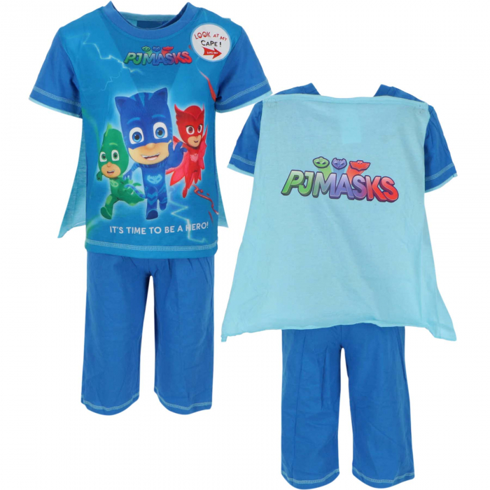 Pijama tricou maneca scurta, pantaloni scurti si mantie, PJ Masks [3]