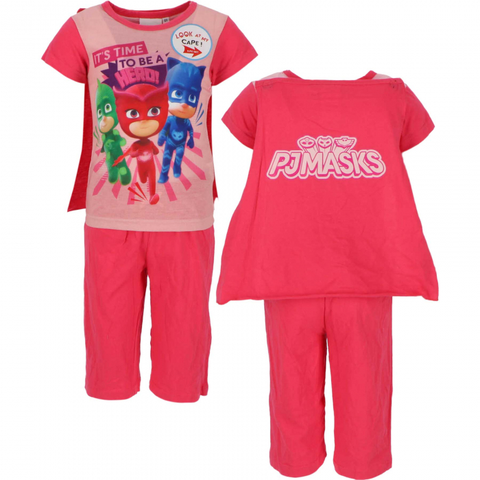 Set fete cu tricou maneca scurta, pantaloni scurti si mantie, PJ Masks [1]