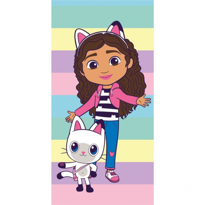 Prosop de plaja din bumbac, Gabby's Dollhouse Pastel Stripes 70x140 cm [1]