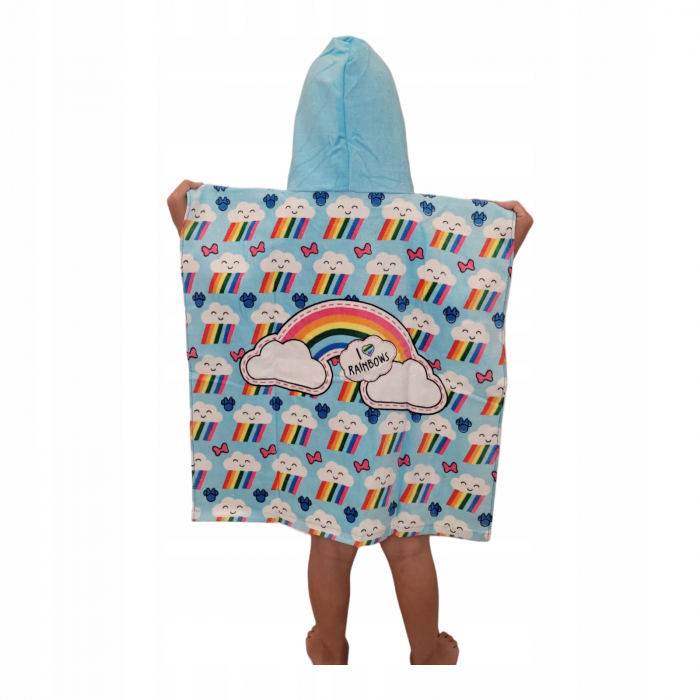Prosop poncho bumbac, Minnie Mouse Rainbows, 60x120 cm [2]