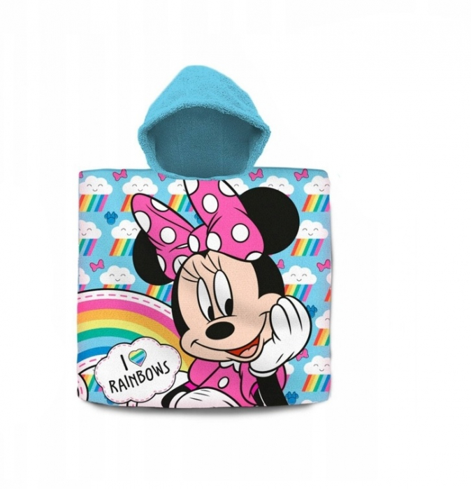 Prosop poncho bumbac, Minnie Mouse Rainbows, 60x120 cm [1]