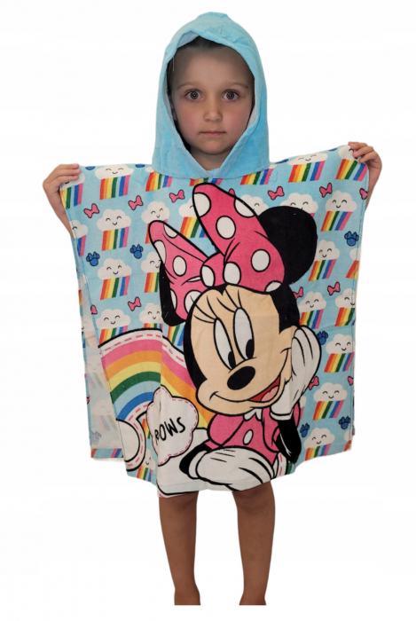 Prosop poncho bumbac, Minnie Mouse Rainbows, 60x120 cm [3]