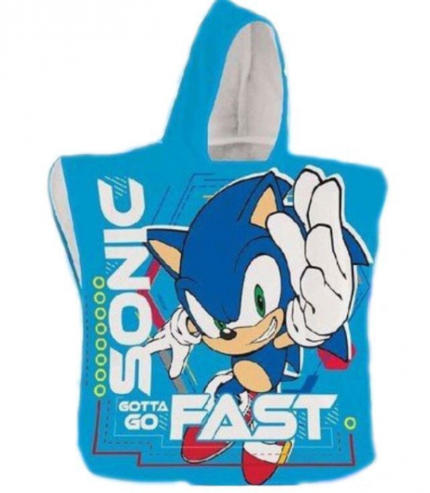 Prosop poncho cu gluga Sonic Gotta Go Fast, 110x55 cm [2]