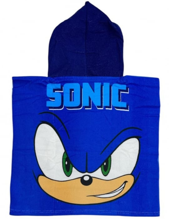 Prosop poncho de plaja pentru copii cu uscare rapida, ultra moale, Sonic Ariciul - 50x100cm [2]