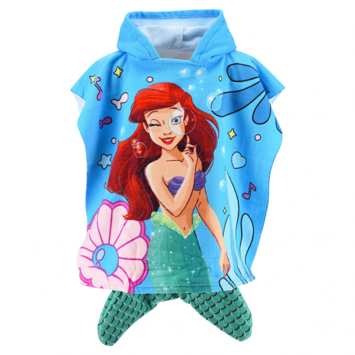 Prosop poncho poliester uscare rapida, Printesa Ariel, 55x110 cm [1]