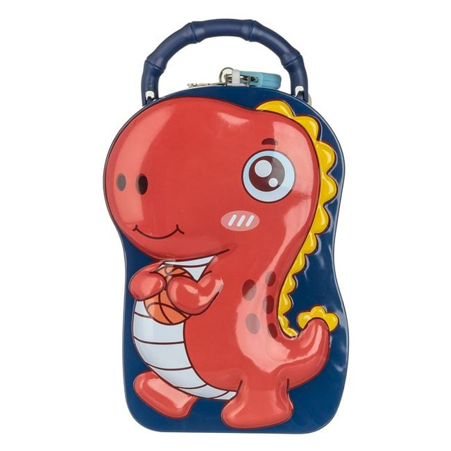 Pusculita Metalica Dinozaur cu Lacat pentru Copii 12x7x17cm [2]