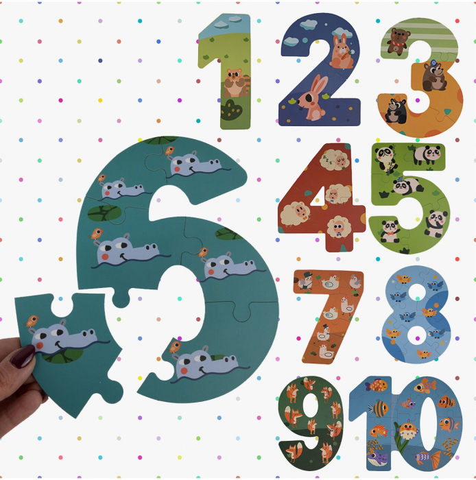 Puzzle cu numere din lemn Animale, 56 piese [6]