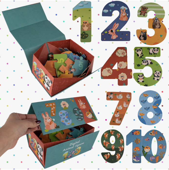 Puzzle cu numere din lemn Animale, 56 piese [7]
