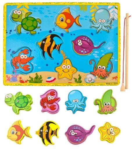 Puzzle lemn, tablita, pescuieste pesti, 8 piese [2]