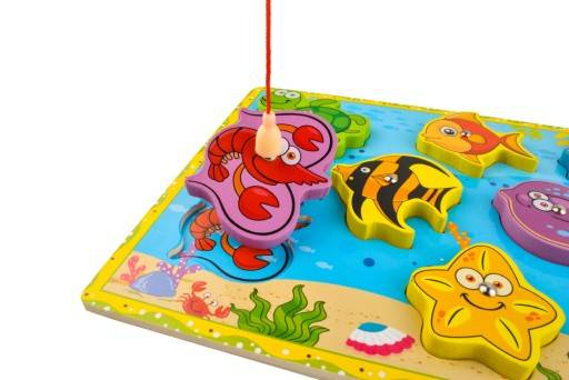 Puzzle lemn, tablita, pescuieste pesti, 8 piese [8]
