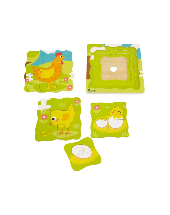 Puzzle suprapus din lemn Gaina, 4 straturi, 22 piese [2]