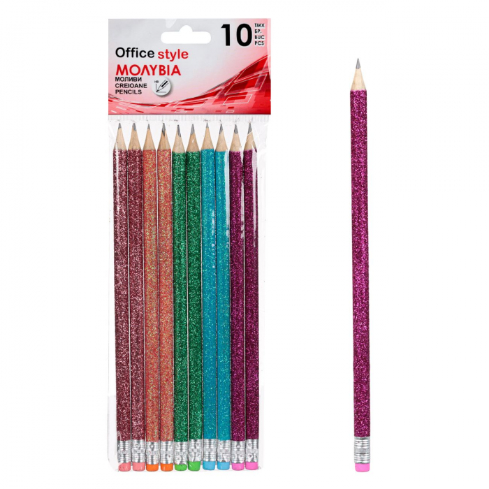 Set 10 creioane cu radiera Glitter [2]