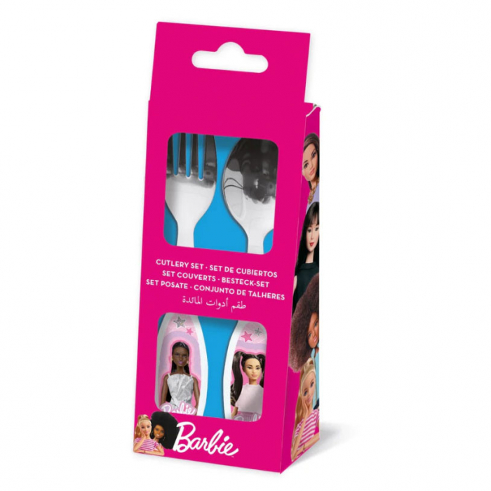 Set 2 tacamuri ergonomice, furculita si lingura pentru copii Barbie Stars 20x7 cm [1]