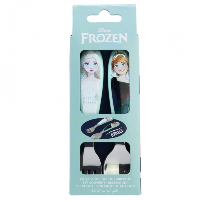 Set 2 tacamuri ergonomice, furculita si lingura pentru copii Frozen Snowy Tale 9.4 cm [2]
