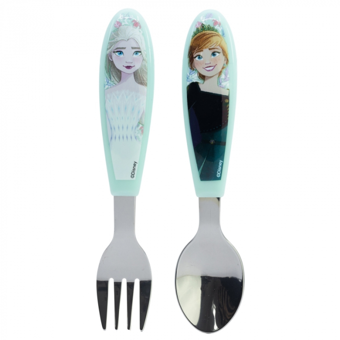 Set 2 tacamuri ergonomice, furculita si lingura pentru copii Frozen Snowy Tale 9.4 cm [1]