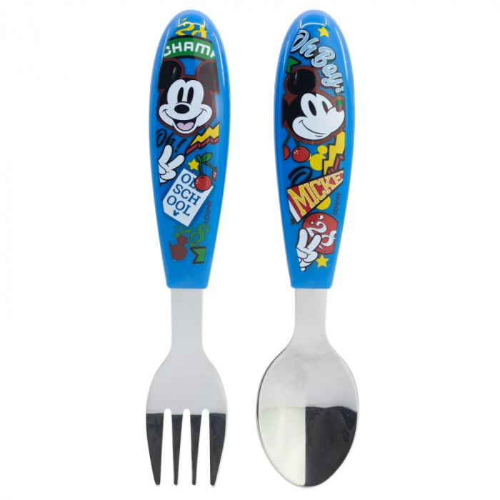 Set 2 tacamuri ergonomice, furculita si lingura pentru copii Mickey True Champions 9.4 cm [1]