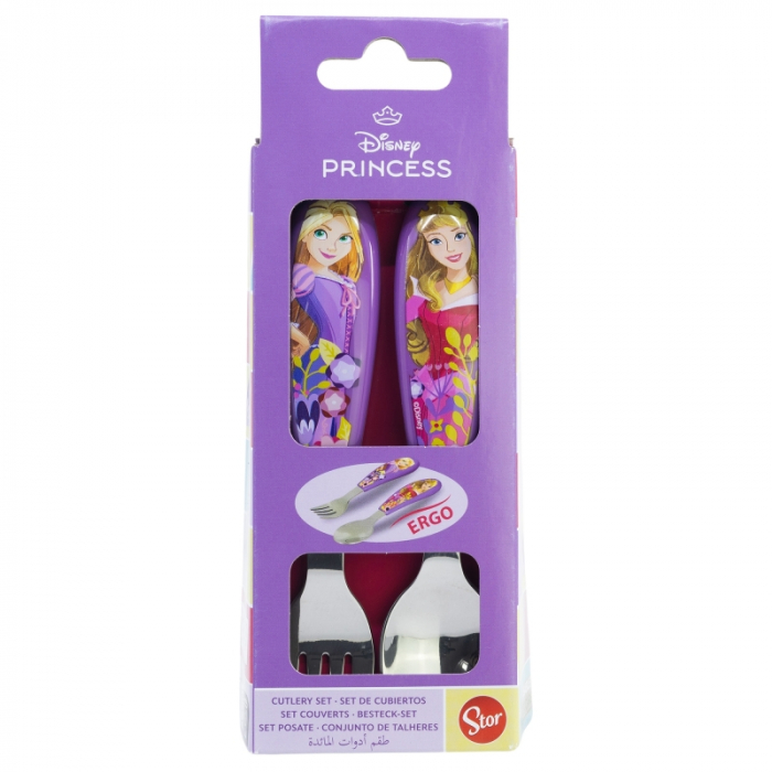 Set 2 tacamuri ergonomice, furculita si lingura pentru copii Printesele Curajoase 9.4 cm [2]