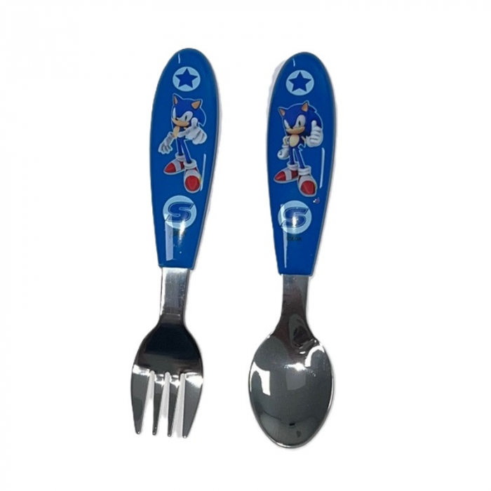 Set 2 tacamuri ergonomice, furculita si lingura pentru copii Sonic Speed 20x7 cm [2]