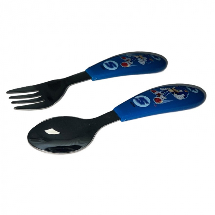 Set 2 tacamuri ergonomice, furculita si lingura pentru copii Sonic Speed 20x7 cm [3]