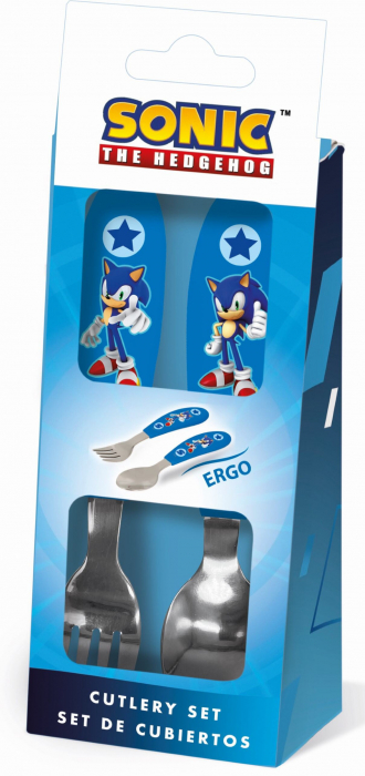 Set 2 tacamuri ergonomice, furculita si lingura pentru copii Sonic Speed 20x7 cm [1]