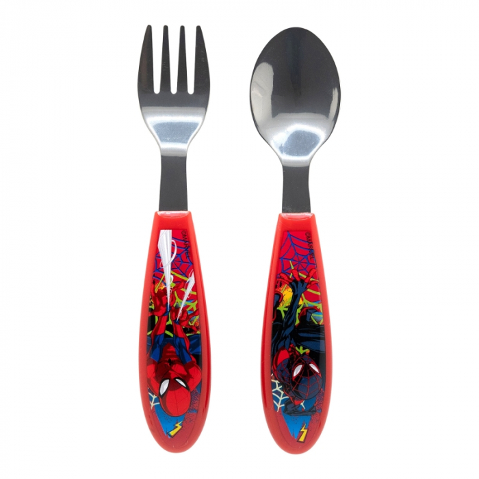 Set 2 tacamuri ergonomice, furculita si lingura pentru copii Spiderman 9.4 cm [1]