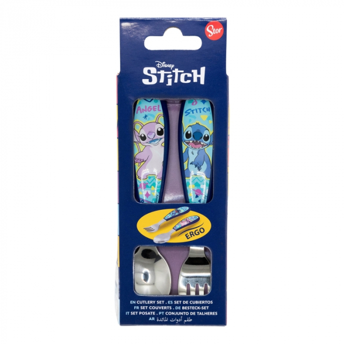 Set 2 tacamuri ergonomice, furculita si lingura pentru copii Stitch Angel 9.4 cm [2]
