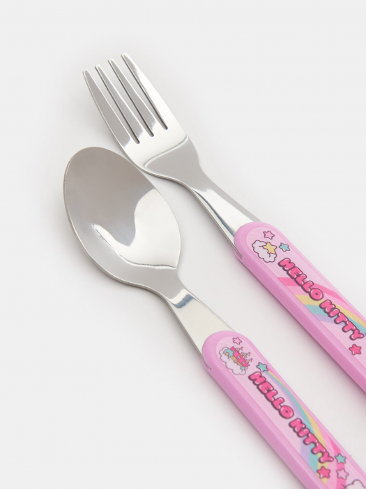 Set 2 tacamuri furculita si lingura pentru copii Hello Kitty 14.5 cm [2]