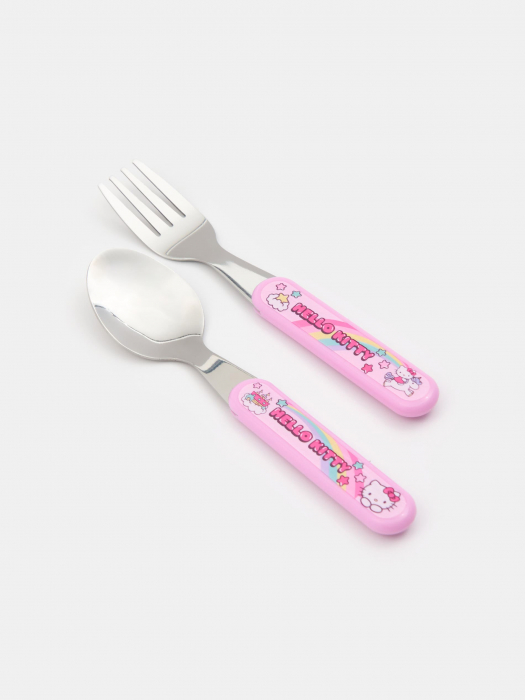 Set 2 tacamuri furculita si lingura pentru copii Hello Kitty 14.5 cm [1]