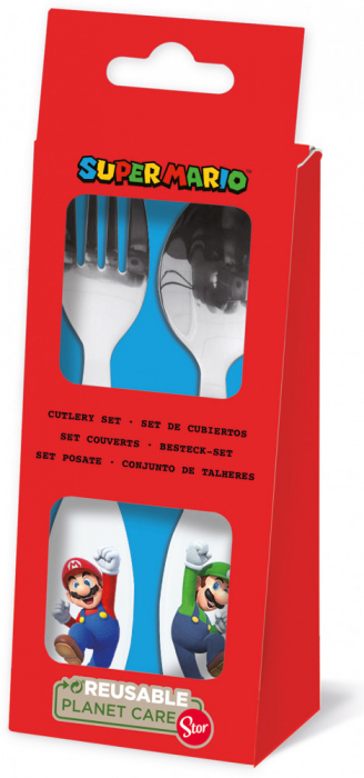 Set 2 tacamuri, furculita si lingura pentru copii Super Mario 15.5 cm [2]