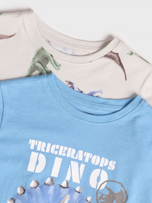 Set 2 tricouri din bumbac cu maneca scurta Dinozauri [3]