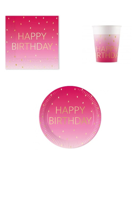 Set 36 accesorii pentru petrecerea copiilor Golden Happy Birthday Pink [1]