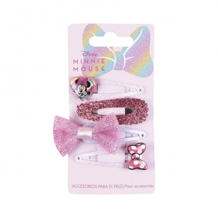 Set 4 agrafe cu sclipici si fundita Minnie Mouse Disney [4]